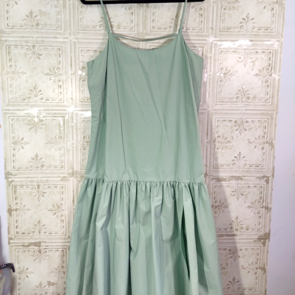 INTERMIX Isla Sleeveless Poplin midi dress Sage Green Color